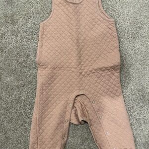 Quilted Sleeveless Romper Overalls in Light Pink